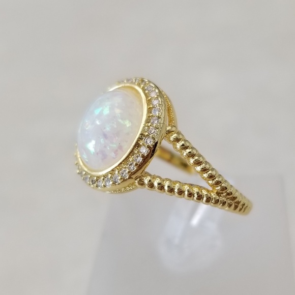 Simulated Opal & Yellow Gold Ring - Picture 2 of 8